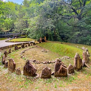 Tumulus at the megalithic park of the caves of Sare Cairn cromlech at the megalithic park of the caves of Sare