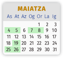 Bisita egiteko egunak, maiatzean: : 4-5-7-8-19-25-26